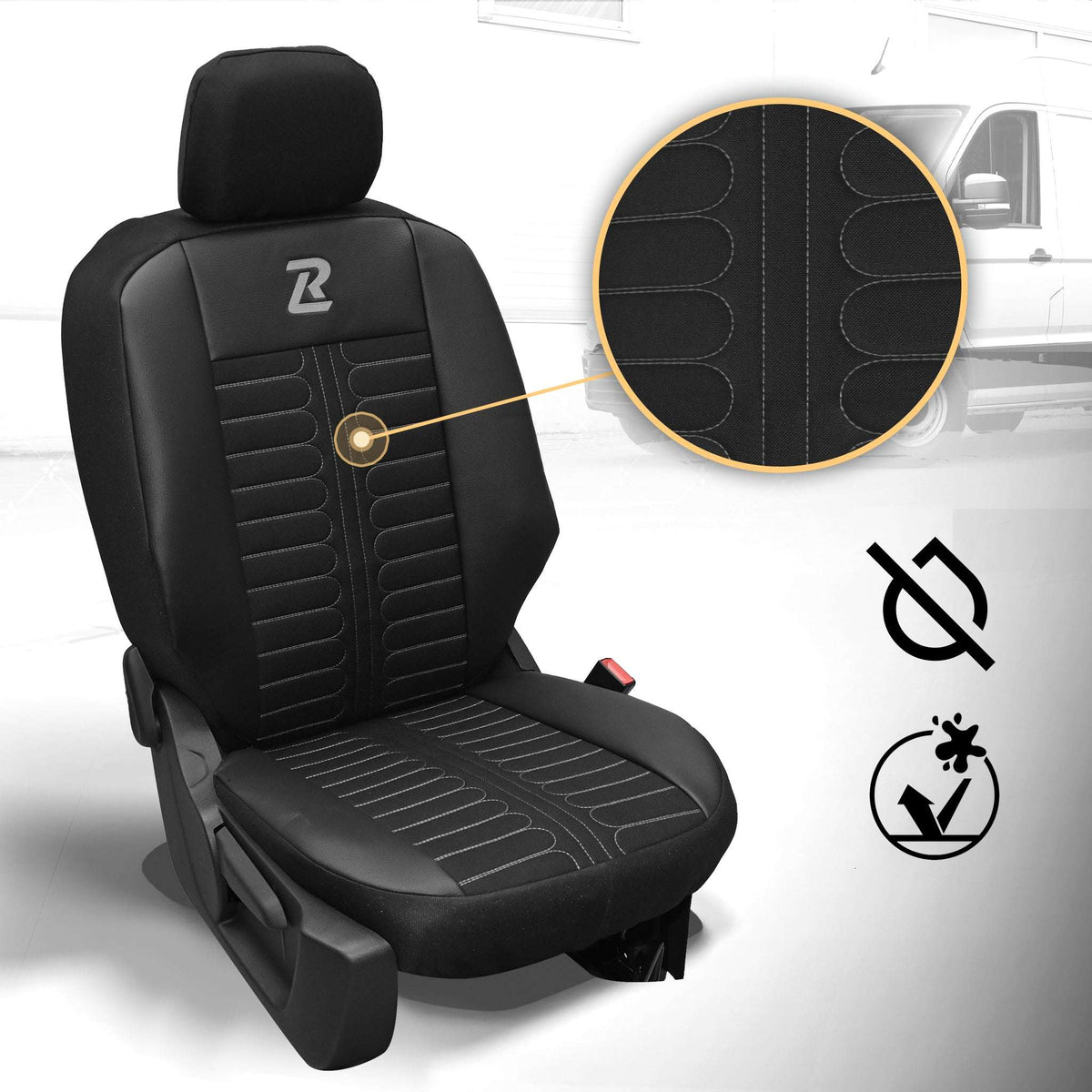 Pokrowce na fotele samochodowe TORNADO Citroen Berlingo 3, Fiat Doblo 3, Peugeot Partner 3, Opel Combo E, Toyota Proace City 1+2 Czarno - Szare