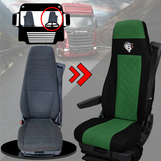 Pokrowce na fotele SCANIA seria R od 2004, 1+1, fotele lotnicze 2 pasy, fotel kierowcy i pasażera BASIC - KONFIGURACJA C - ZIELONY SABA