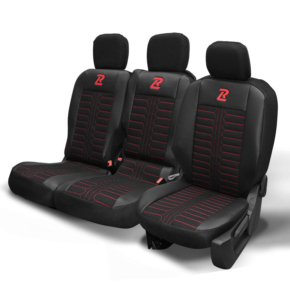 Pokrowce na fotele samochodowe TORNADO Citroen Berlingo 3, Fiat Doblo 3, Peugeot Partner 3, Opel Combo E, Toyota Proace City 1+2 Czarno - Czerwony