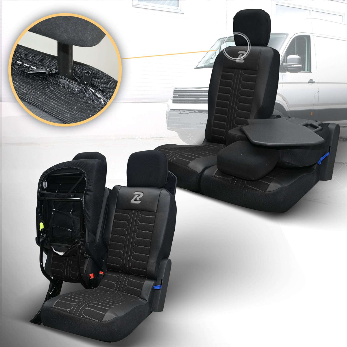 Pokrowce na fotele samochodowe TORNADO Citroen Berlingo 3, Fiat Doblo 3, Peugeot Partner 3, Opel Combo E, Toyota Proace City 1+2 Czarno - Szare