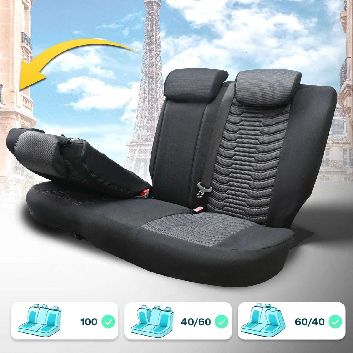 Pokrowce lotnicze na fotele samochodowe PARIS - szaro czarne (KOMPLET)