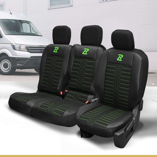 Pokrowce na fotele samochodowe TORNADO Citroen Berlingo 3, Fiat Doblo 3, Peugeot Partner 3, Opel Combo E, Toyota Proace City 1+2 Czarno - Zielone