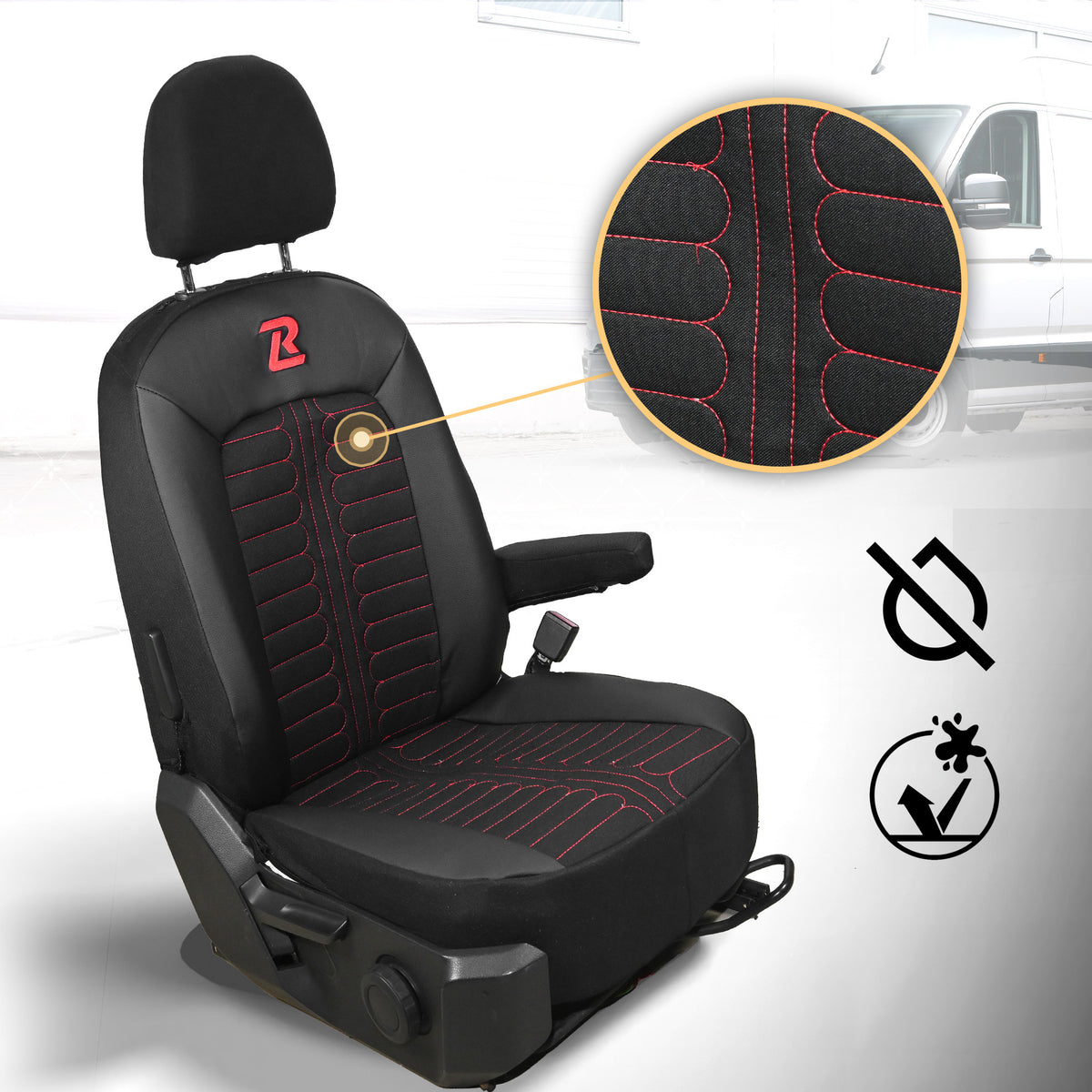 Pokrowce na fotele samochodowe TORNADO Volkswagen Crafter 2, Man TGE 1+2 Czarno - Czerwony SABA