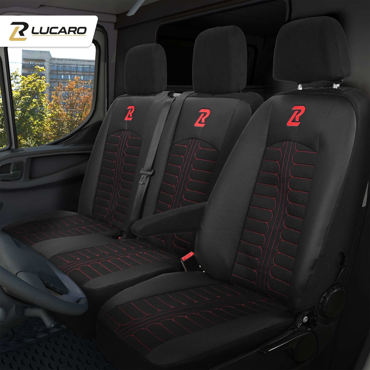 Pokrowce na fotele TORNADO Mercedes Sprinter 3 od 2018 1+2 Czarno - Czerwony