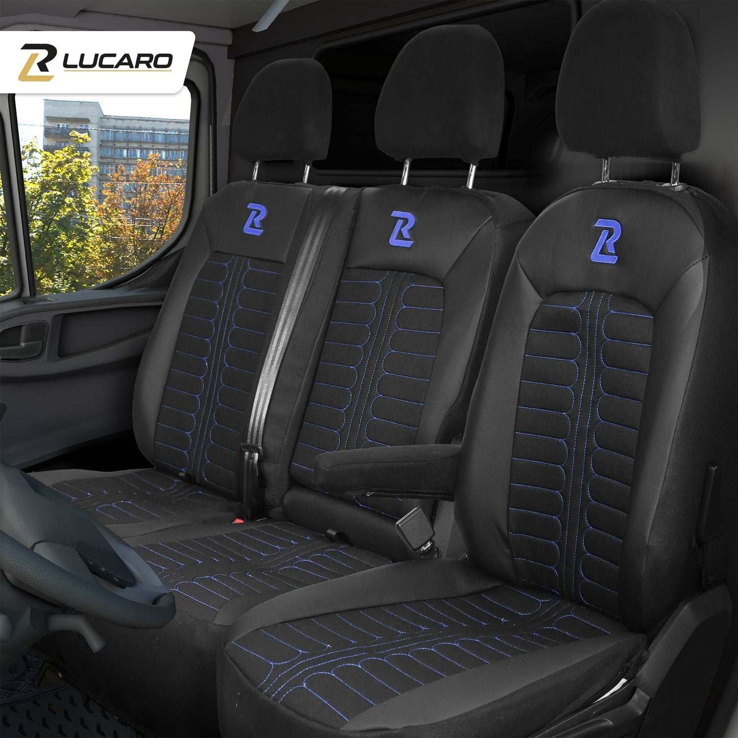 Pokrowce na fotele samochodowe TORNADO Volkswagen Crafter 2, MAN TGE 1+2 Czarno - Niebieski