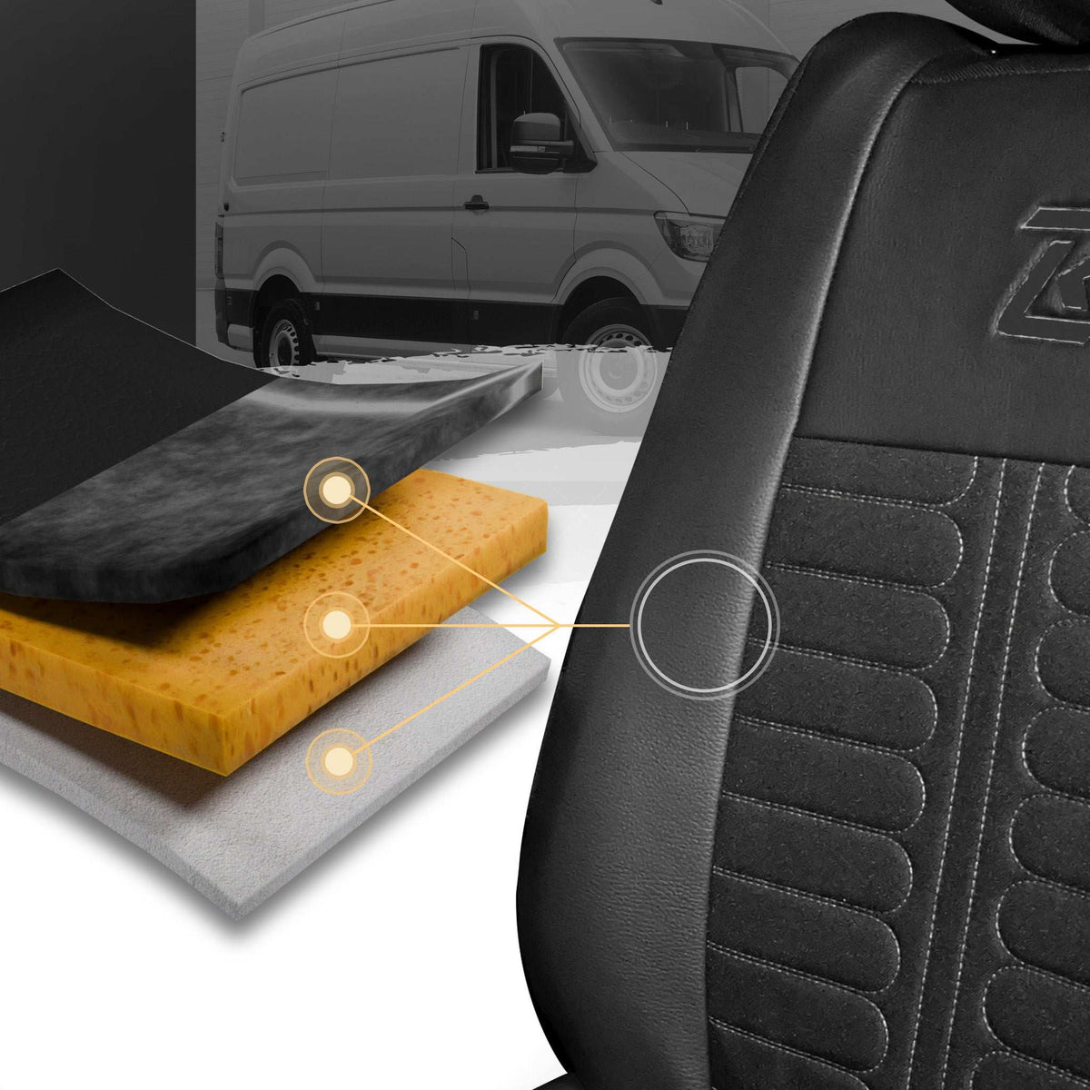Pokrowce na fotele TORNADO Renault Master 4, Nissan Interstar 3 (Oparcie dzielone, siedzisko dzielone) CZARNY