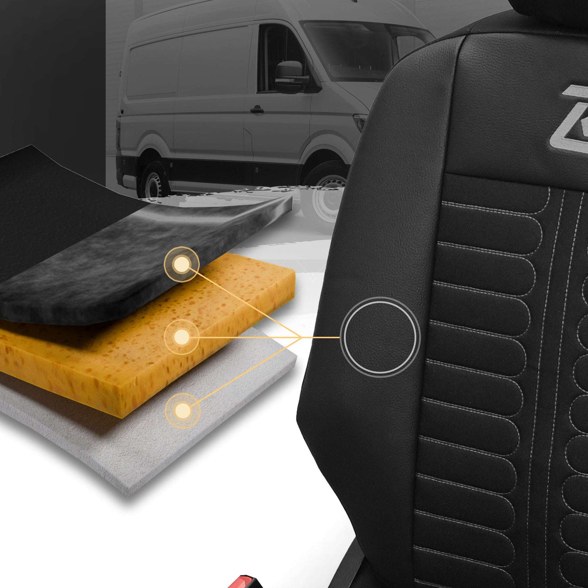 Pokrowce na fotele samochodowe TORNADO Citroen Berlingo 3, Fiat Doblo 3, Peugeot Partner 3, Opel Combo E, Toyota Proace City 1+2 Czarno - Szare