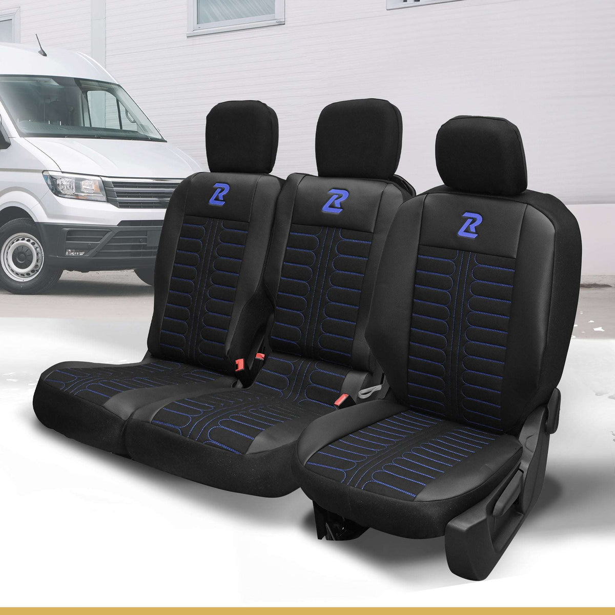 Pokrowce na fotele samochodowe TORNADO Citroen Berlingo 3, Fiat Doblo 3, Peugeot Partner 3, Opel Combo E, Toyota Proace City 1+2 Czarno - Niebieski