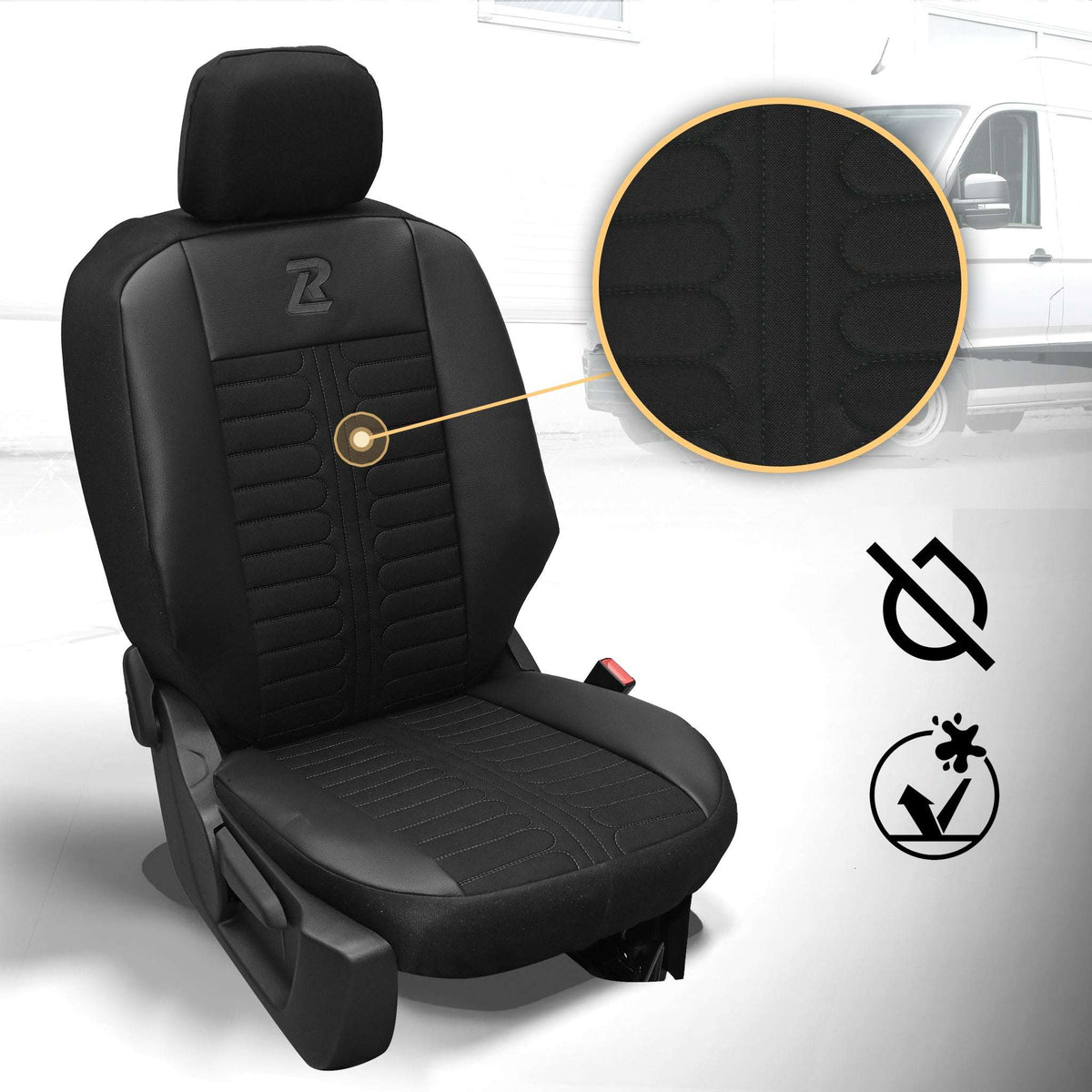 Pokrowce na fotele samochodowe TORNADO Citroen Berlingo 3, Fiat Doblo 3, Peugeot Partner 3, Opel Combo E, Toyota Proace City 1+2 Czarno - Czarny