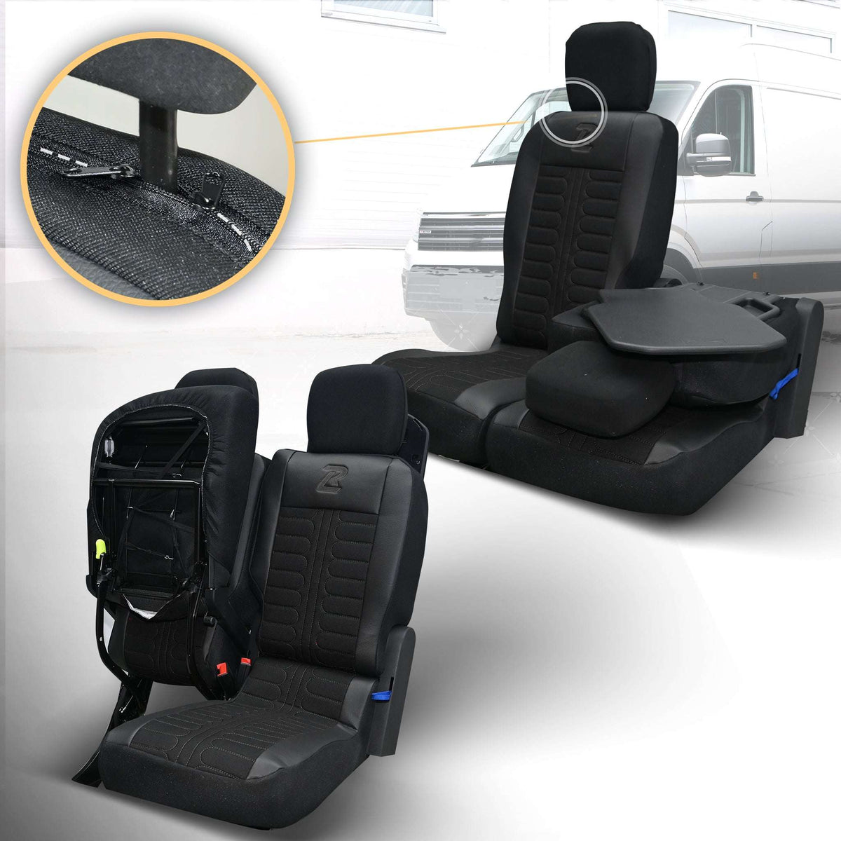 Pokrowce na fotele samochodowe TORNADO Citroen Berlingo 3, Fiat Doblo 3, Peugeot Partner 3, Opel Combo E, Toyota Proace City 1+2 Czarno - Czarny