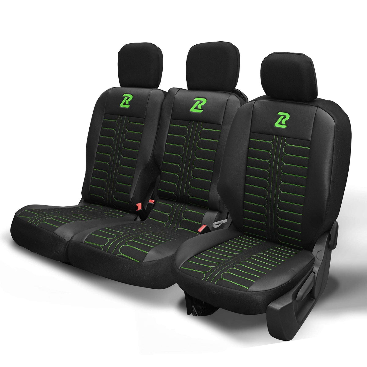 Pokrowce na fotele samochodowe TORNADO Citroen Berlingo 3, Fiat Doblo 3, Peugeot Partner 3, Opel Combo E, Toyota Proace City 1+2 Czarno - Zielone