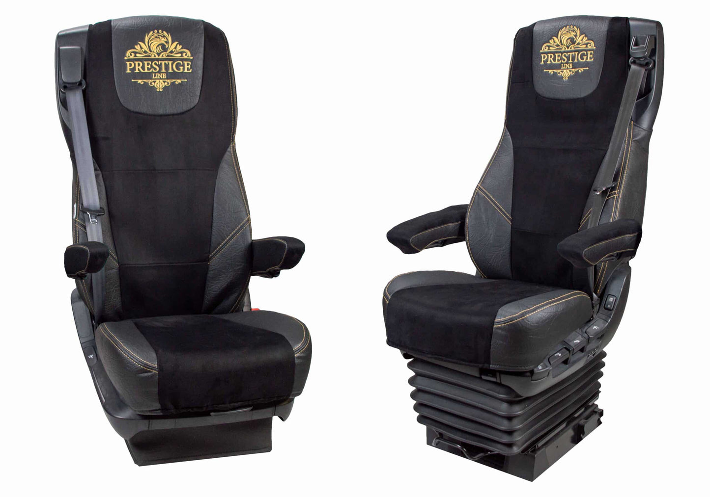 Pokrowce na fotele PRESTIGE-LINE DAF 106 XF od 2013, CF od 2013-2021, XG, XG+ od 2022 fotele lotnicze 2 pasy CZARNY SABA