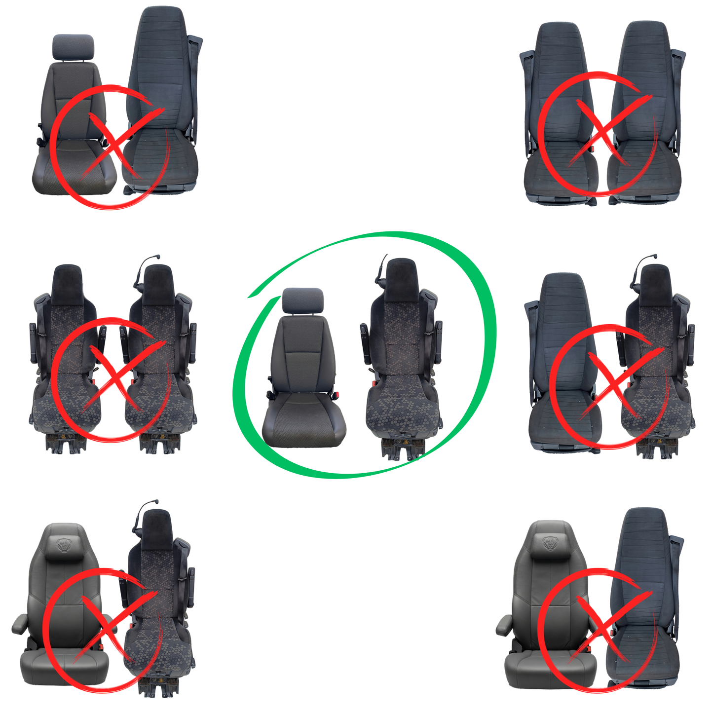 Pokrowce na fotele ROYAL Premium SCANIA seria R od 2013-2025, seria S od 2017-2025 1 pas, fotel kierowcy PREMIUM, fotel pasażera nieamortyzowany, konfiguracja B SZARY SABA