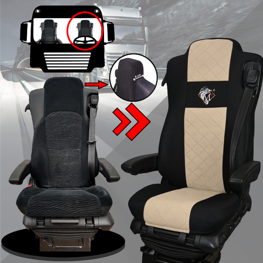 Pokrowce na fotele MERCEDES ACTROS MP4, AROX od 2011, MP5 od 2019 pasażer amortyzowany BEŻ SABA