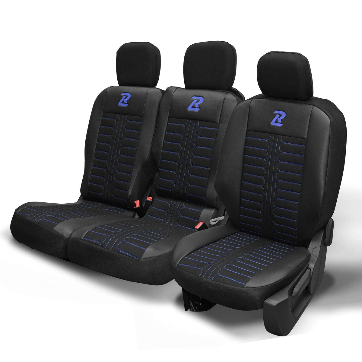 Pokrowce na fotele samochodowe TORNADO Citroen Berlingo 3, Fiat Doblo 3, Peugeot Partner 3, Opel Combo E, Toyota Proace City 1+2 Czarno - Niebieski