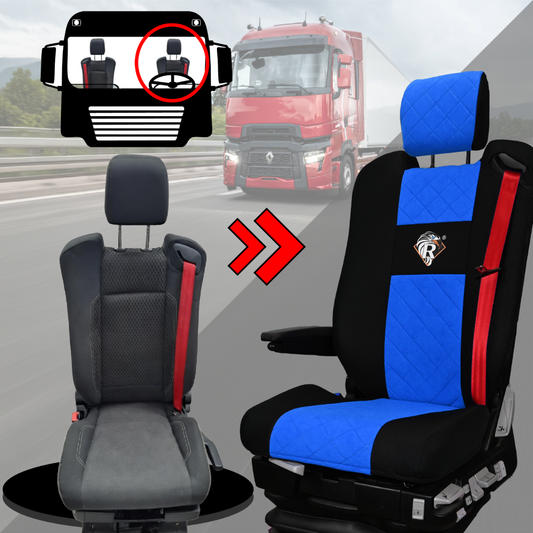 Pokrowce na fotele Renault Gama T od 2014 z zagłówkami regulowanymi 2 pasy NIEBIESKI SABA