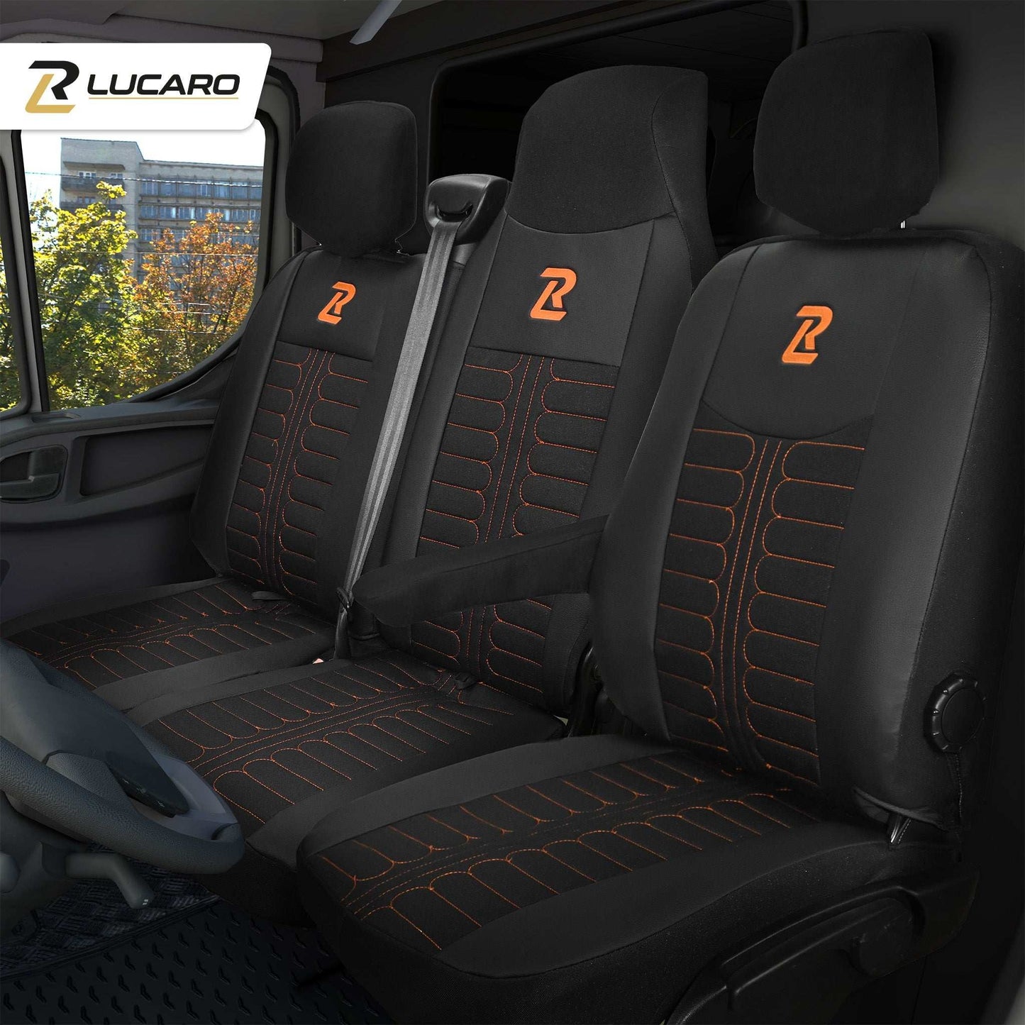 Pokrowce na fotele TORNADO Renault Master 3, Opel Movano B, Nissan NV400 - CZARNO - POMARAŃCZOWY