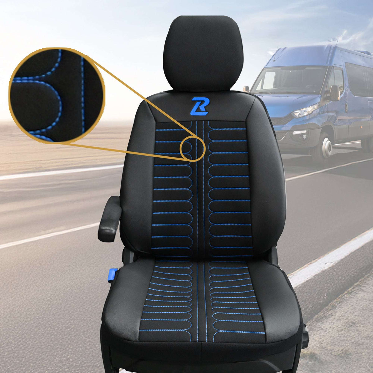 Pokrowce na fotele TORNADO Iveco Daily od 2014 1+2 - Czarno niebieski
