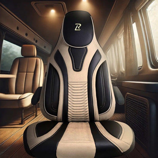 Pokrowce na fotele do Kampera Fiat Ducato, Peugeot Boxer, Citroen Jumper, Opel Movano C - PORTOFINO - Beżowo czarne