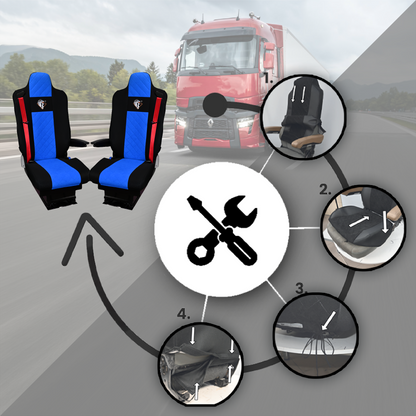 Pokrowce na fotele Renault Gama T od 2014 kierowca lotniczy, pasażer lotniczy 2 pasy  NIEBIESKI SABA