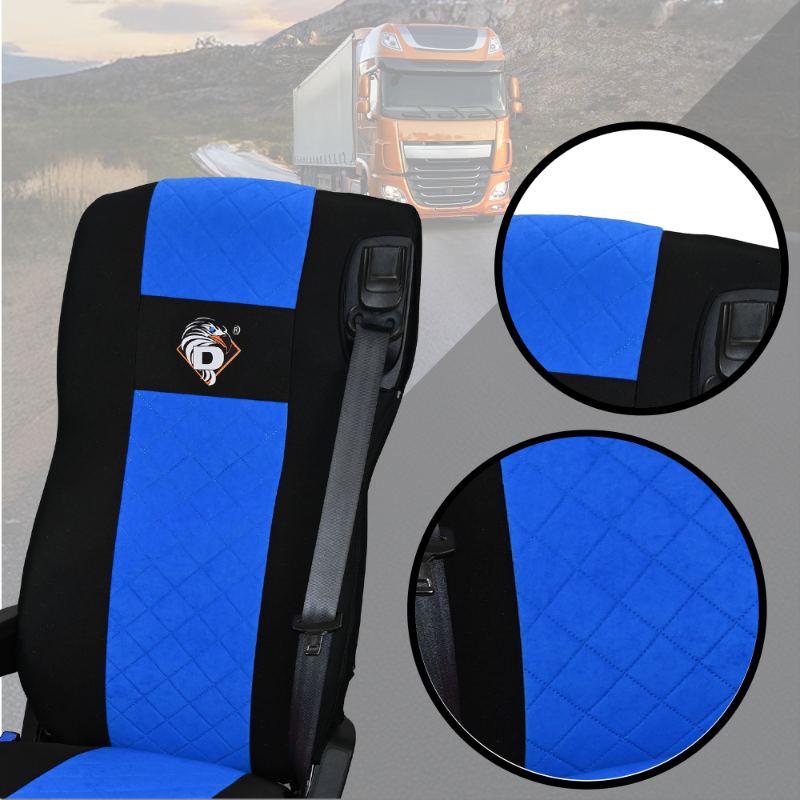 Pokrowce na fotele DAF 105 XF od 2012, 106 XF od 2013, XG, XG+ od 2022 2 pasy NIEBIESKI SABA