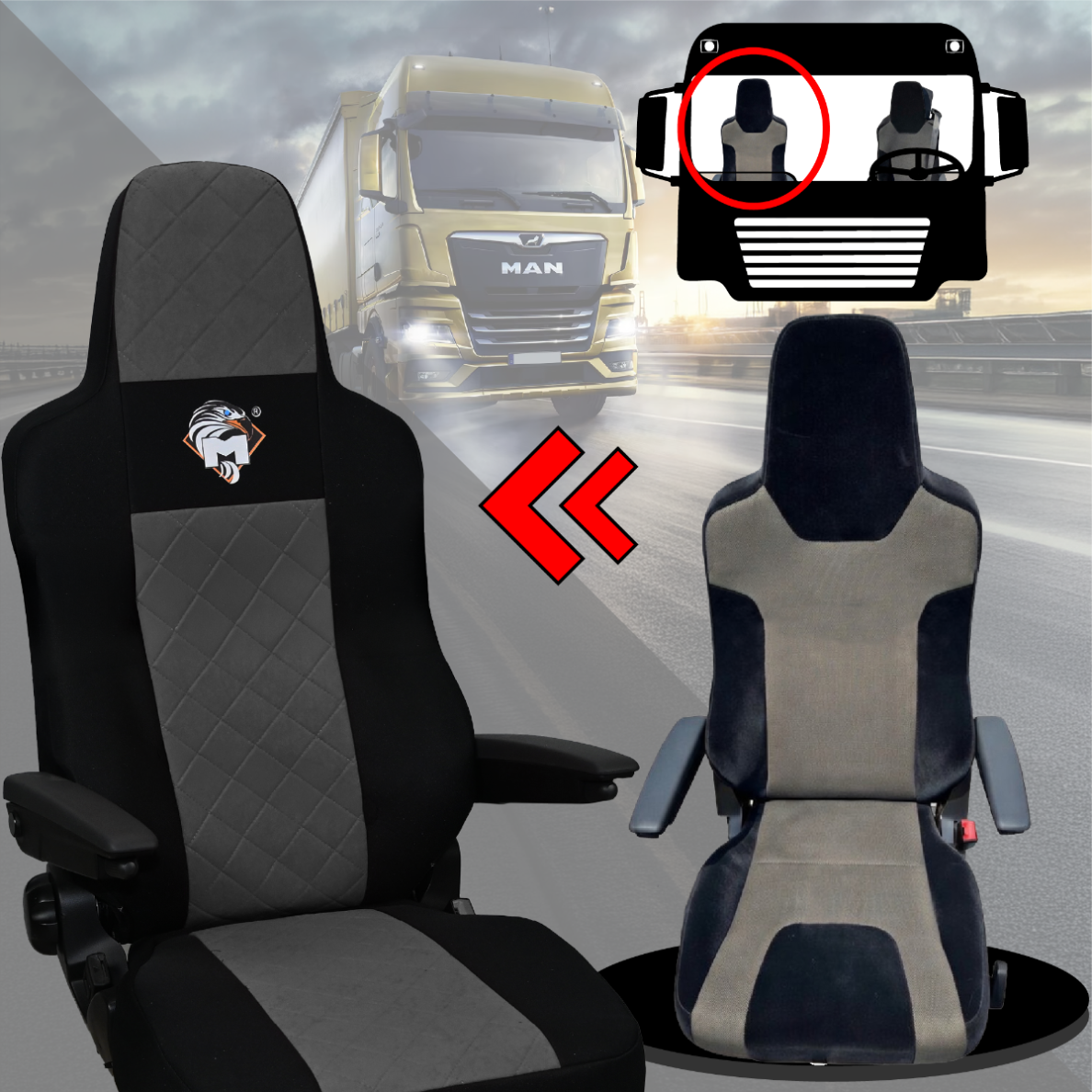 Pokrowce na fotele MAN TGX, TGM, TGL, TGS od 2020 1 pas SZARY SABA