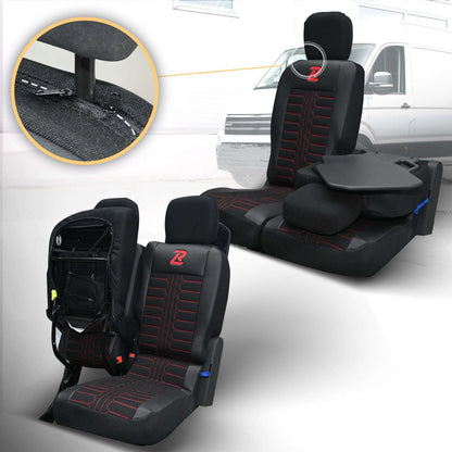Pokrowce na fotele samochodowe TORNADO Citroen Berlingo 3, Fiat Doblo 3, Peugeot Partner 3, Opel Combo E, Toyota Proace City 1+2 Czarno - Czerwony 