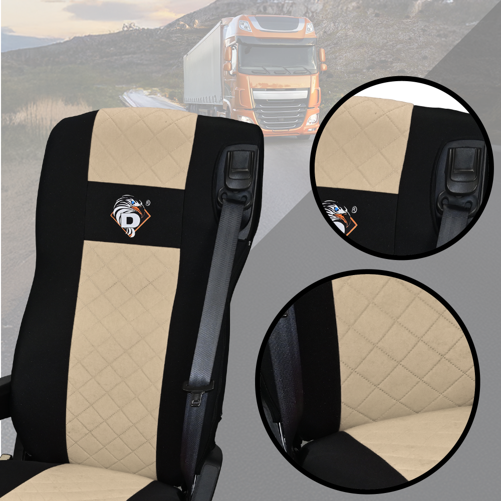 Pokrowce na fotele DAF 105 XF od 2012, 106 XF od 2013, XG, XG+ od 2022 2 pasy BEŻ SABA
