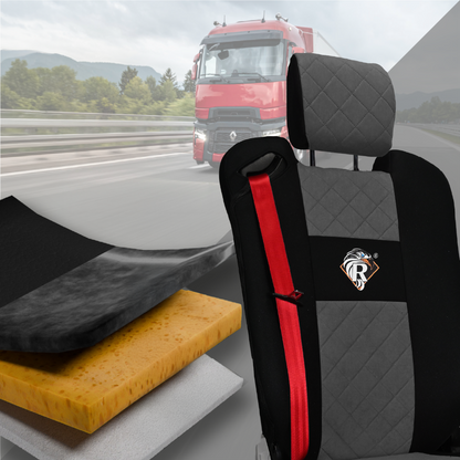 Pokrowce na fotele Renault Gama T od 2014 z zagłówkami regulowanymi 2 pasy SZARE SABA
