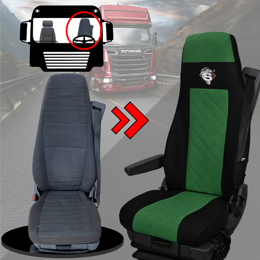 Pokrowce na fotele SCANIA seria R od 2004, 1+1, fotele różne 1 pas, fotel kierowcy BASIC - KONFIGURACJA A - ZIELONY SABA