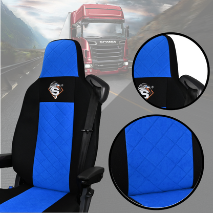 Pokrowce na fotele SCANIA seria R od 2013, seria S od 2017, fotele różne 1pas, fotel kierowcy PREMIUM - KONFIGURACJA B - NIEBIESKI SABA