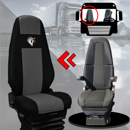 Pokrowce na fotele VOLVO FH4, FH, FH16, FMX, FM od 2013, FH5 od 2021, AERO od 2024  - 1 pas SZARE SABA