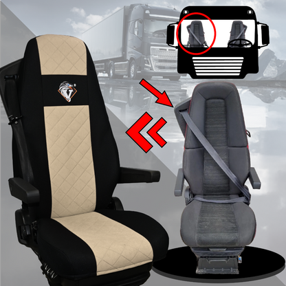 Pokrowce na fotele VOLVO FH4, FH, FH16, FMX, FM od 2013, FH5 od 2021, AERO od 2024 - 2 pasy BEŻ SABA