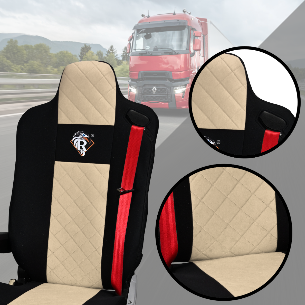 Pokrowce na fotele Renault Gama T od 2014 kierowca lotniczy, pasażer lotniczy 2 pasy  BEŻ SABA