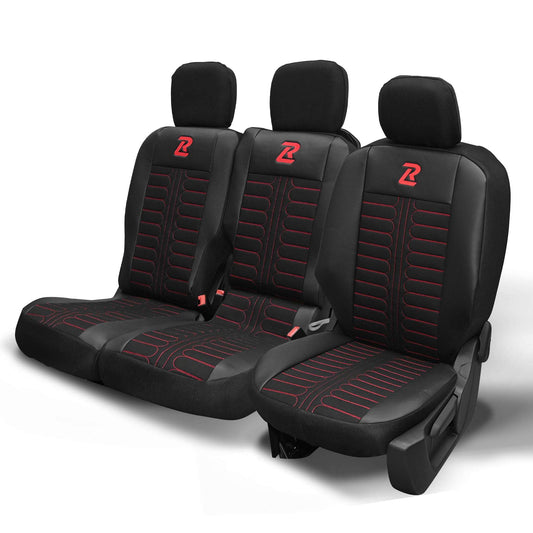 Pokrowce na fotele samochodowe TORNADO Citroen Berlingo 3, Fiat Doblo 3, Peugeot Partner 3, Opel Combo E, Toyota Proace City 1+2 Czarno - Czerwony 
