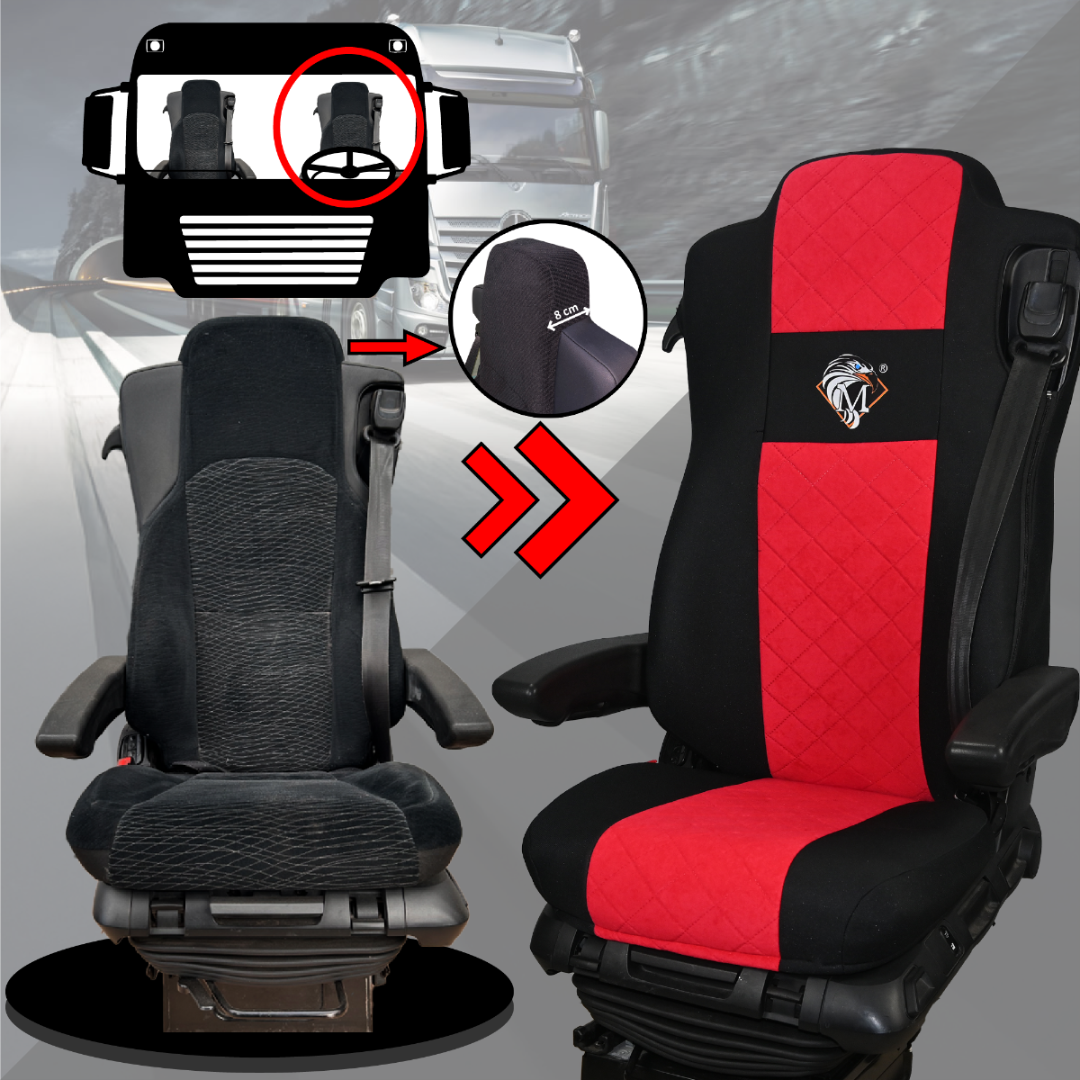 Pokrowce na fotele MERCEDES ACTROS MP4, AROX od 2011, MP5 od 2019 pasażer amortyzowany CZERWONY SABA