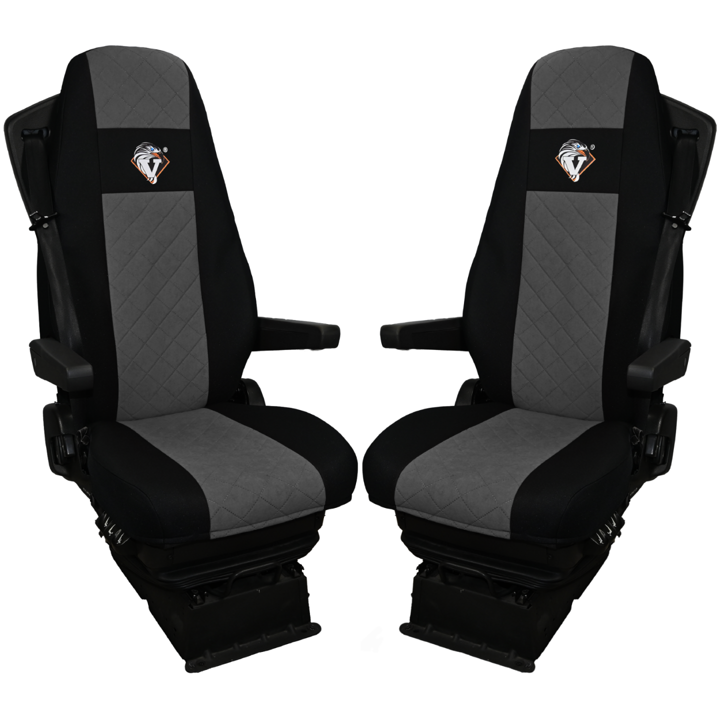 Pokrowce na fotele VOLVO FH4, FH, FH16, FMX, FM od 2013, FH5 od 2021, AERO od 2024 - 2 pasy SZARE SABA