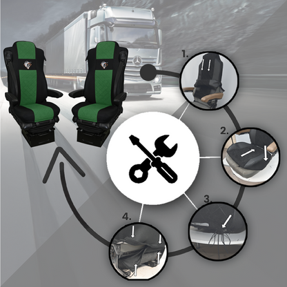 Pokrowce na fotele MERCEDES ACTROS MP4, AROX od 2011, MP5 od 2019 pasażer amortyzowany ZIELONY SABA