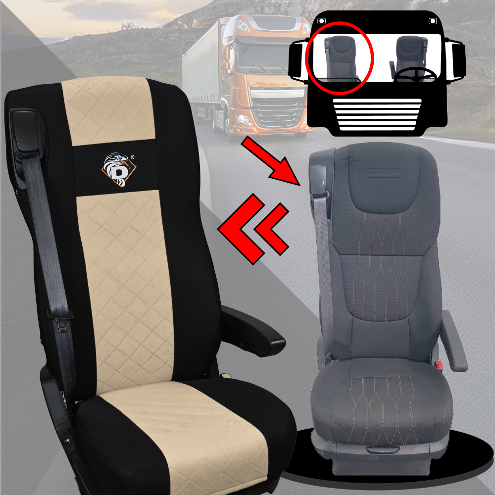 Pokrowce na fotele DAF 105 XF od 2012, 106 XF od 2013, XG, XG+ od 2022 2 pasy BEŻ SABA