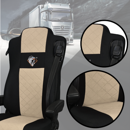 Pokrowce na fotele MERCEDES ACTROS MP4, AROX od 2011, MP5 od 2019 pasażer amortyzowany BEŻ SABA
