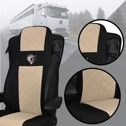 Pokrowce na fotele MERCEDES ACTROS L od 2022 2pasy, fotele lotnicze, fotel pasażera amortyzowany BEŻ SABA