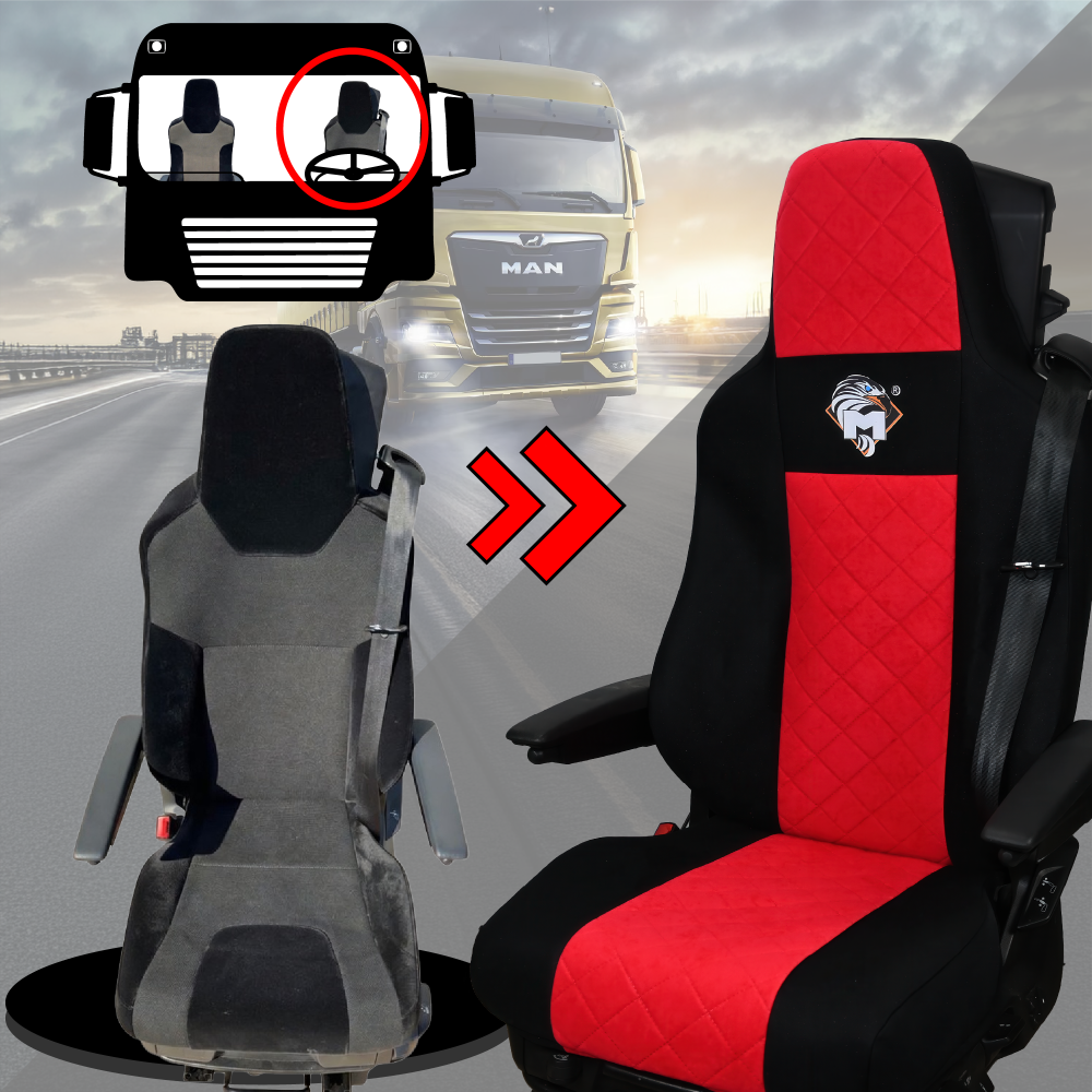 Pokrowce na fotele MAN TGX, TGM, TGL, TGS od 2020 1 pas CZERWONY SABA