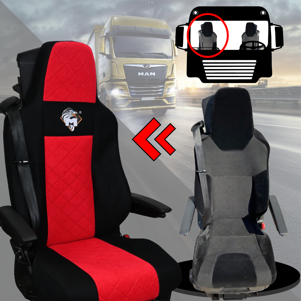 Pokrowce na fotele MAN TGX, TGM, TGL, TGS od 2020 2 pasy CZERWONY SABA