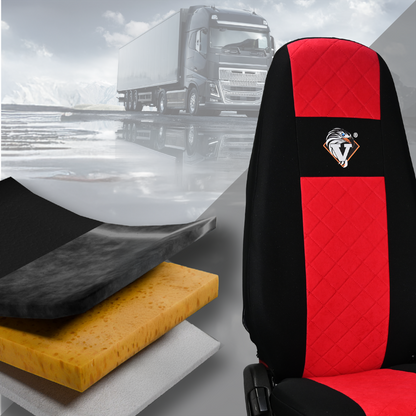 Pokrowce na fotele VOLVO FH4, FH, FH16, FMX, FM od 2013, FH5 od 2021, AERO od 2024 - 1 pas CZERWONY SABA