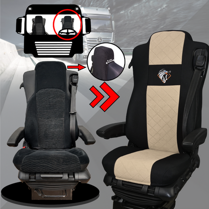 Pokrowce na fotele MERCEDES ACTROS MP4, AROX od 2011, MP5 od 2019 pasażer nieamortyzowany BEŻ SABA
