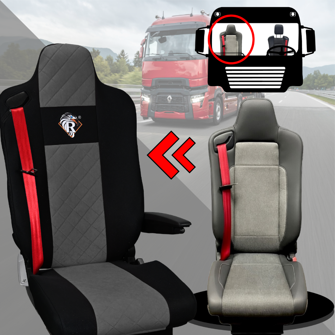 Pokrowce na fotele Renault Gama T od 2014 kierowca z zagłówkiem, pasażer lotniczy 2 pasy  SZARE SABA