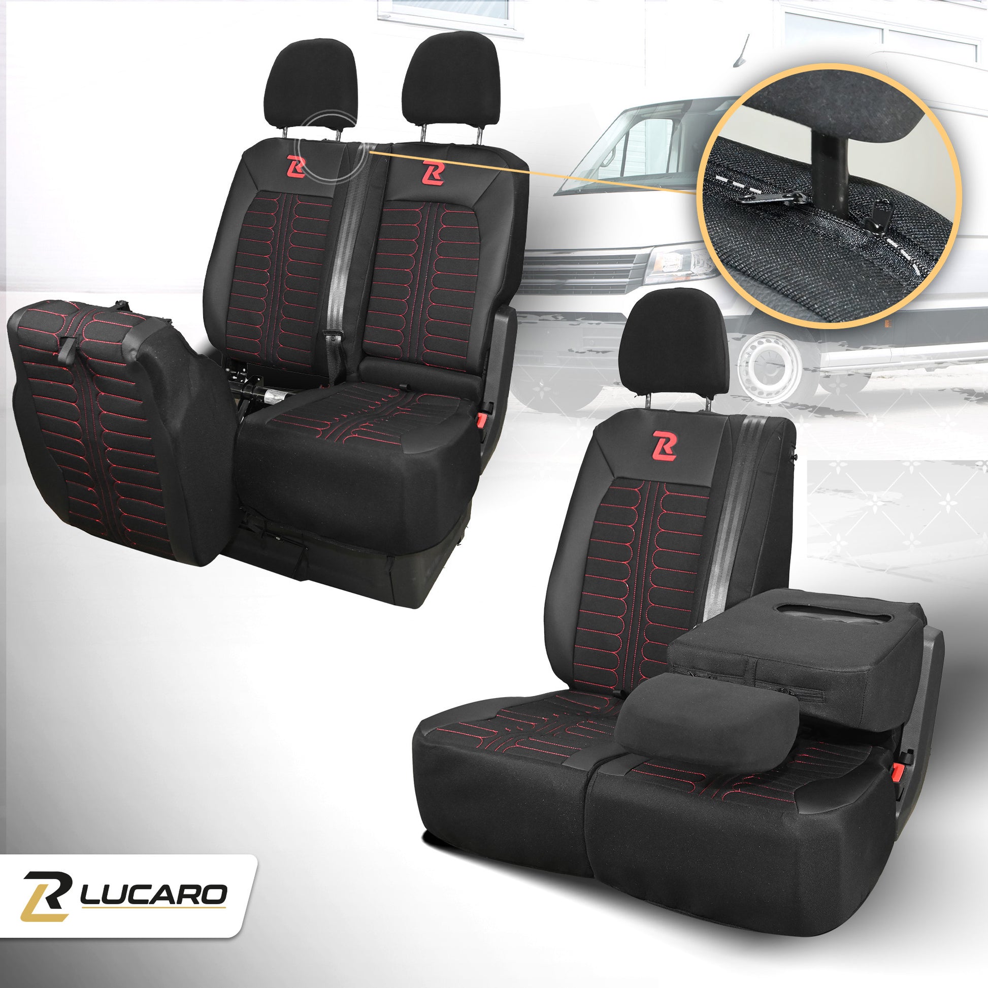 Pokrowce na fotele samochodowe TORNADO Volkswagen Crafter 2, Man TGE 1+2 Czarno - Czerwony SABA