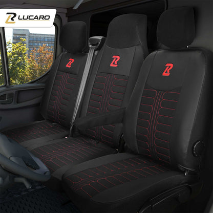 Pokrowce na fotele TORNADO Renault Master 3, Opel Movano B, Nissan NV400 - CZARNO - CZERWONY 