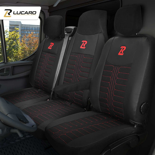 Pokrowce na fotele TORNADO Renault Master 3, Opel Movano B, Nissan NV400 - CZARNO - CZERWONY 