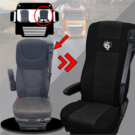 Pokrowce na fotele DAF 105 XF od 2012, 106 XF od 2013, XG, XG+ od 2022 2 pasy CZARNY SABA